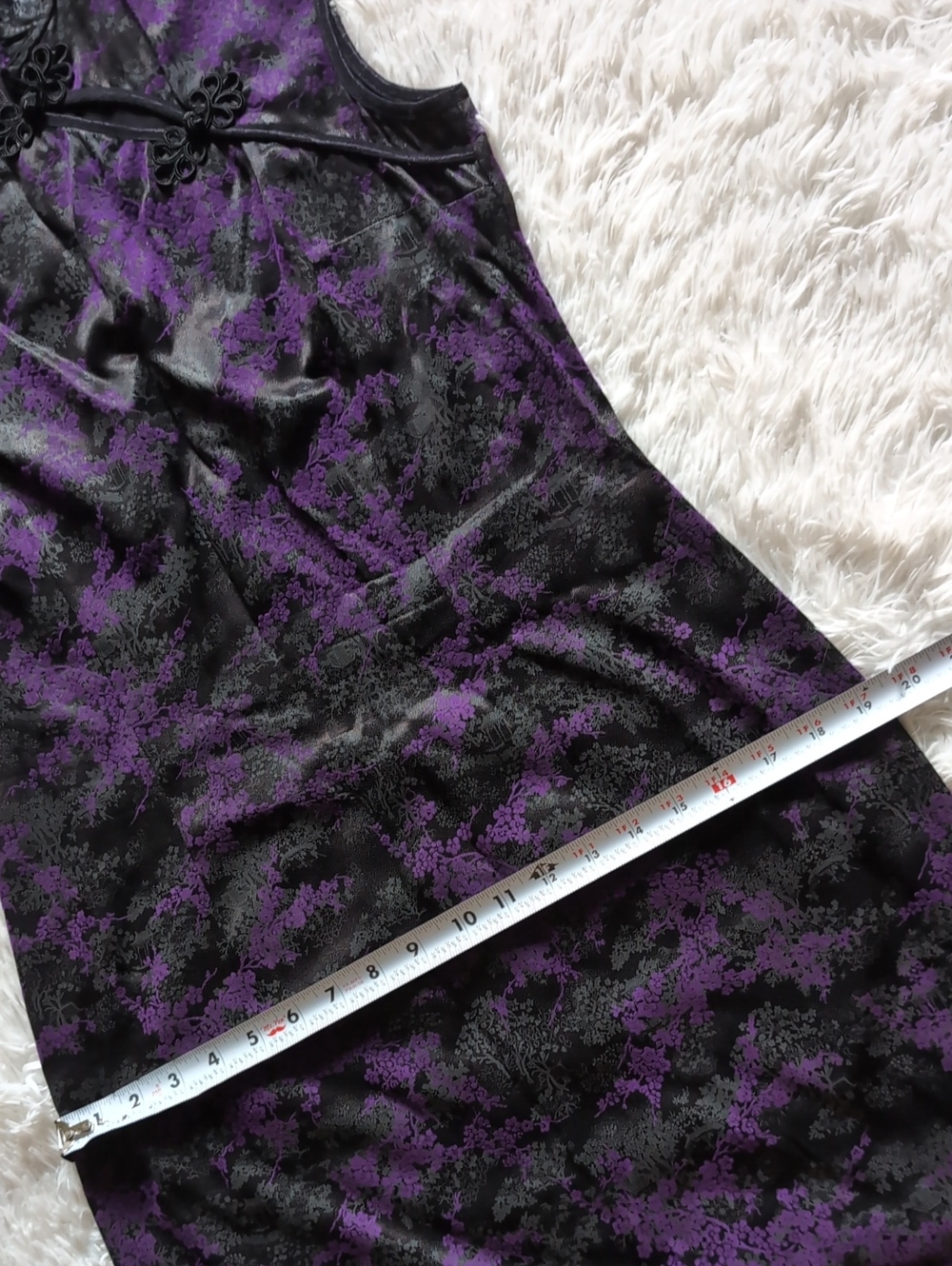 Morbid Threads Purple Satin Chinese Qipao Cherry Blossom Floral Dress Large - Picture 11 of 12